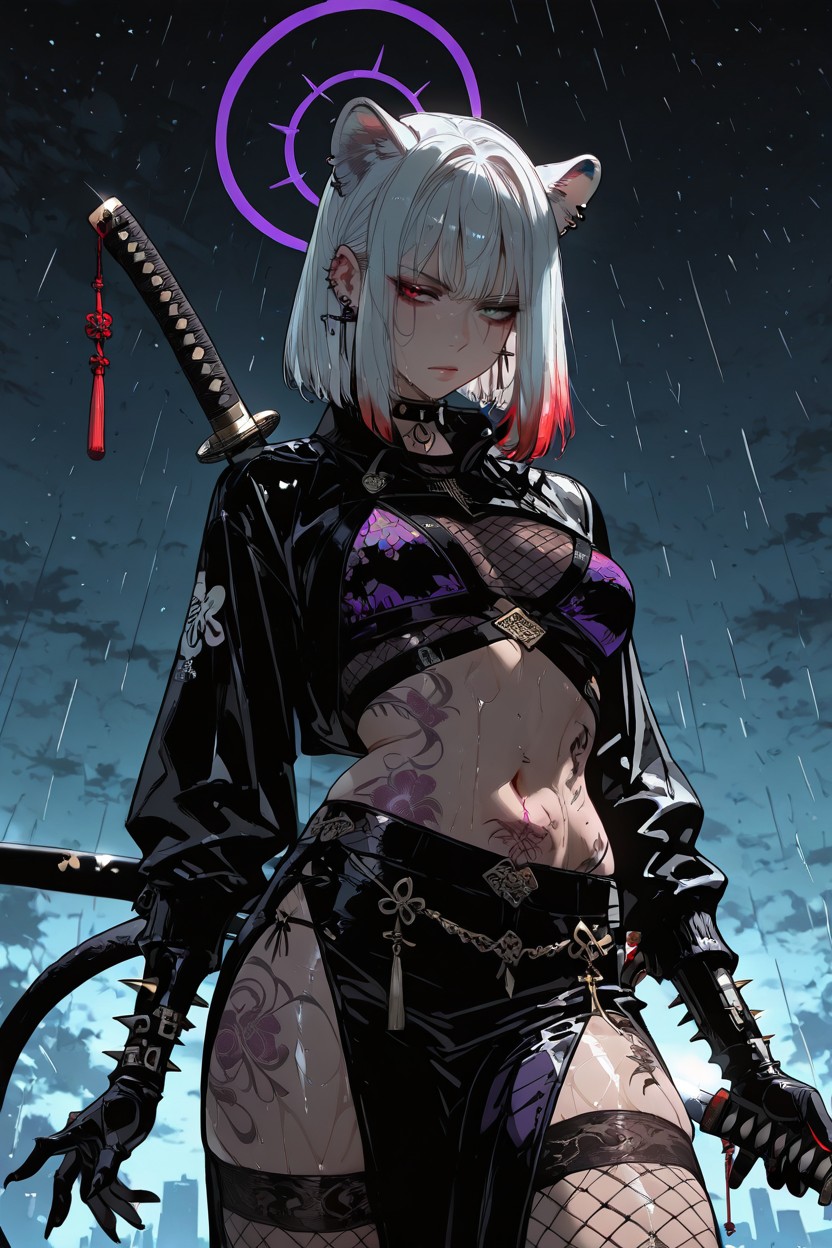 Naked Navel, Panther Tails, Pechos Pequeños Hentai IA