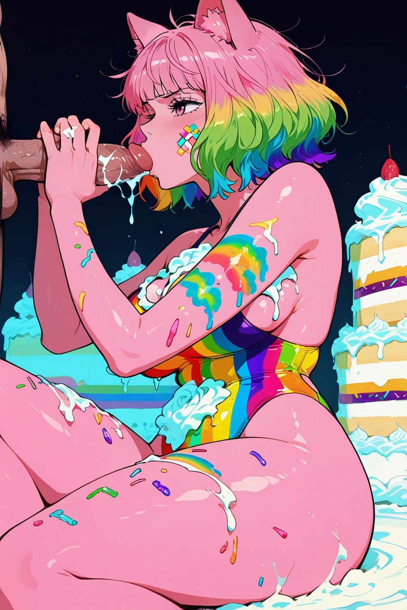 Short Length, Large White Cake, Happy Hentai AI Porn