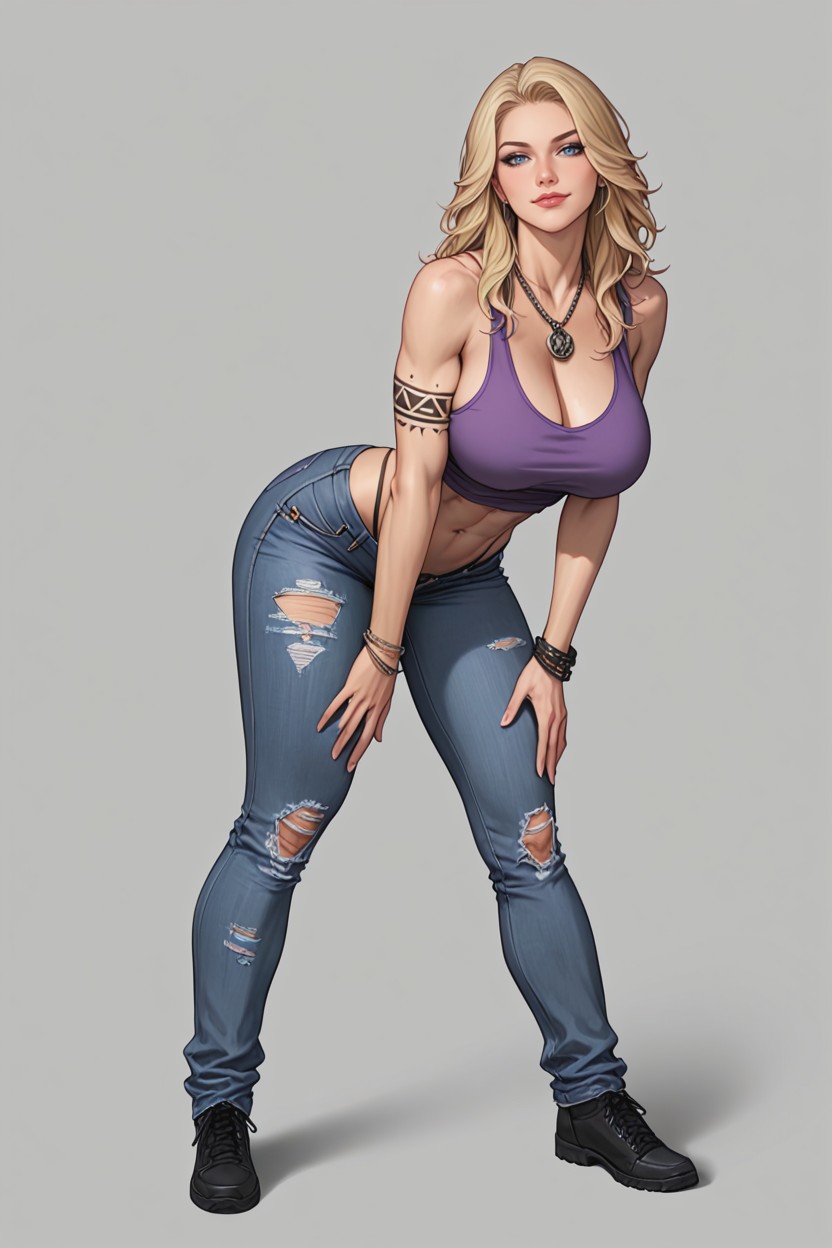 Ganzkörper, Purple Tank Top, Fit Hentai KI Porno