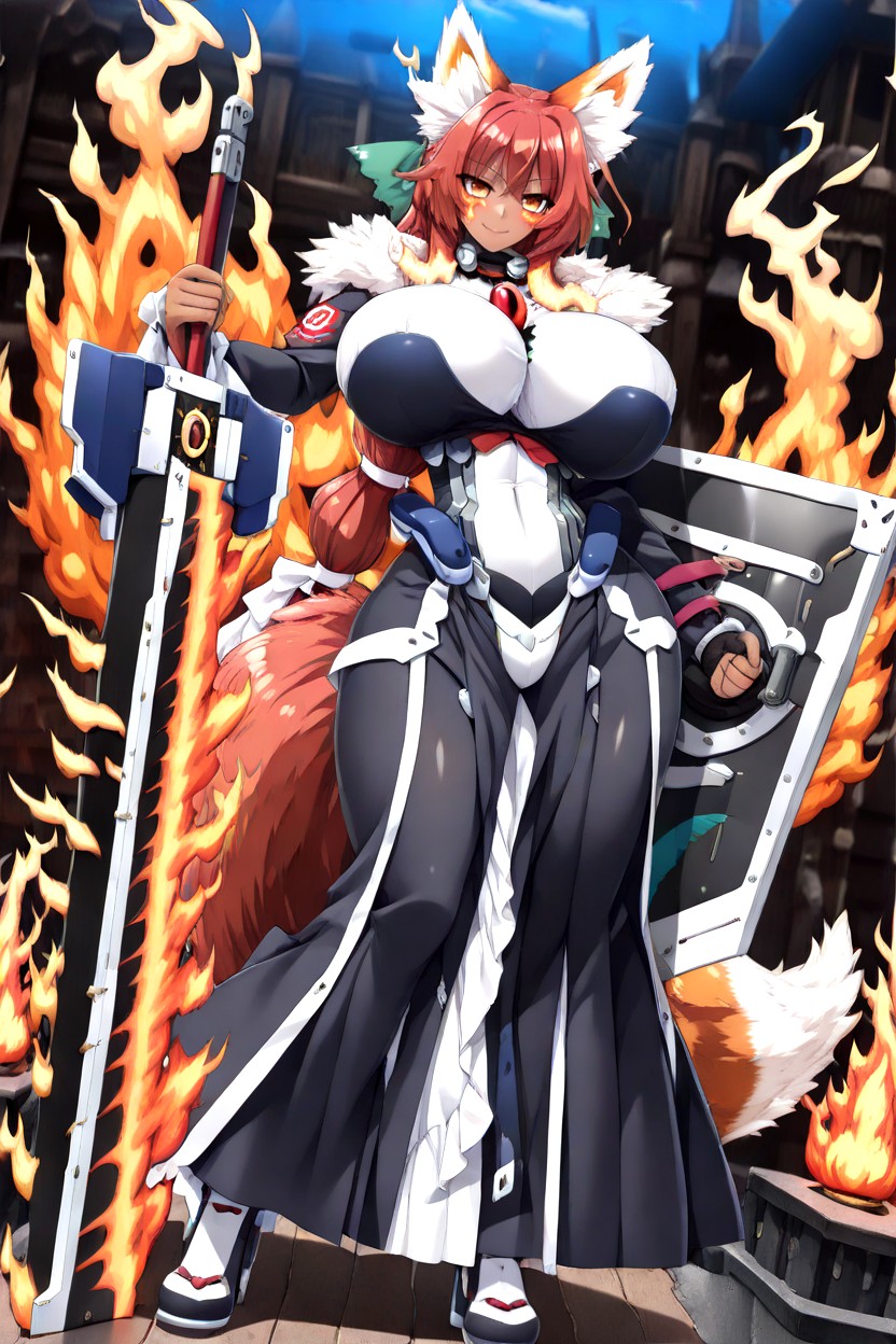 Holding Colossal Shield, Ebony Brown Skin, Modelando Hentai IA