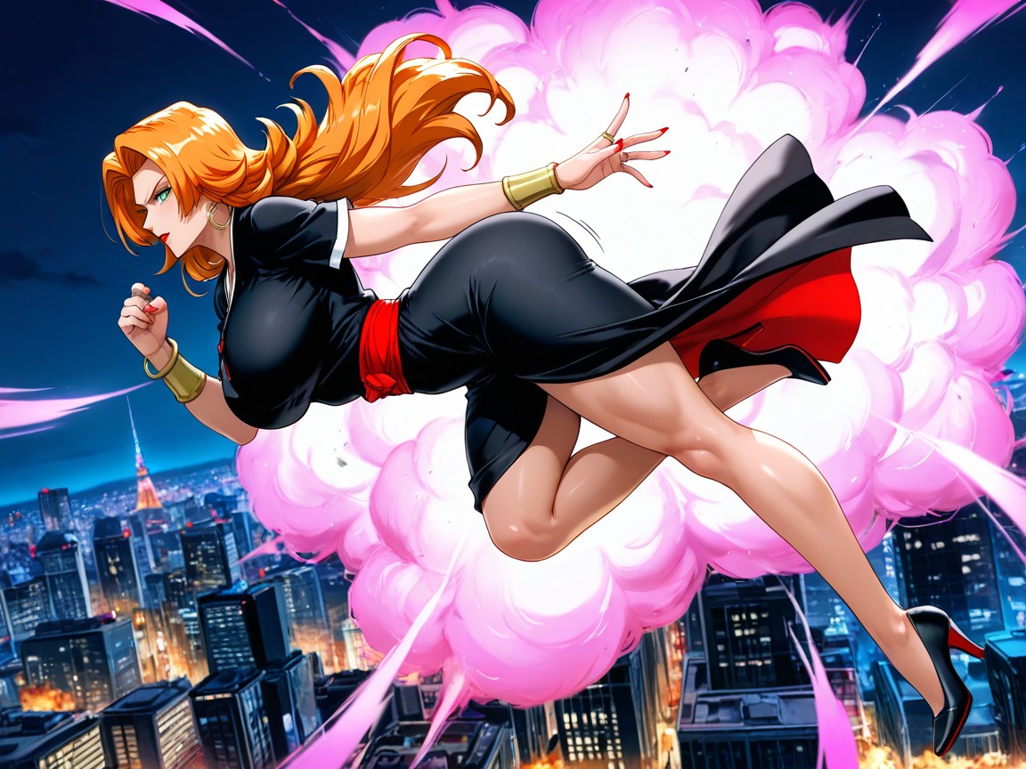 City, Dragonball Z Style Fighting, Floating In The Air Hentai AI Porn