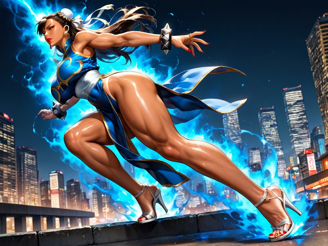 Action Pose, Perfect Fit Body, Blue Aura Hentai AI Porn