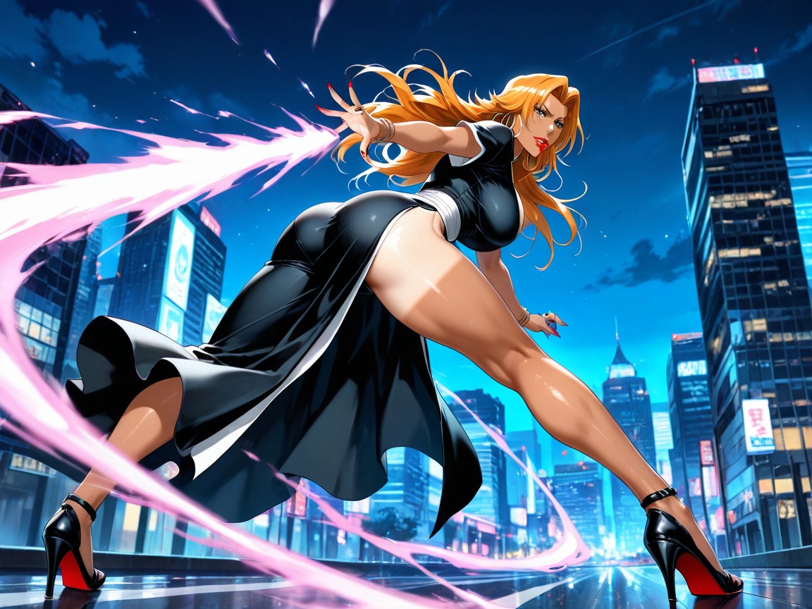 Black Open Toe Heels, Large Breast, Red Lipstick Hentai AI Porn
