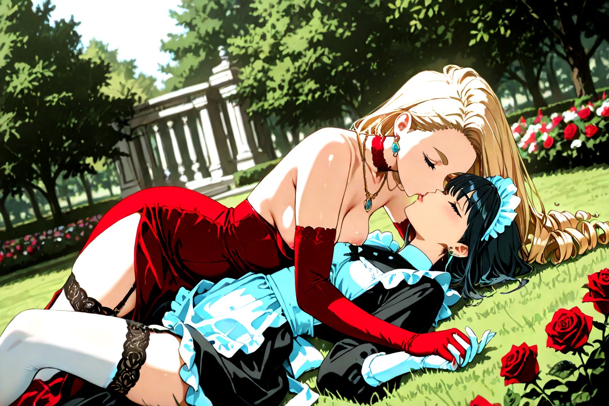 Fully Clothed, Laying On The Grass In Garden, Skinny Hentai AI Porn