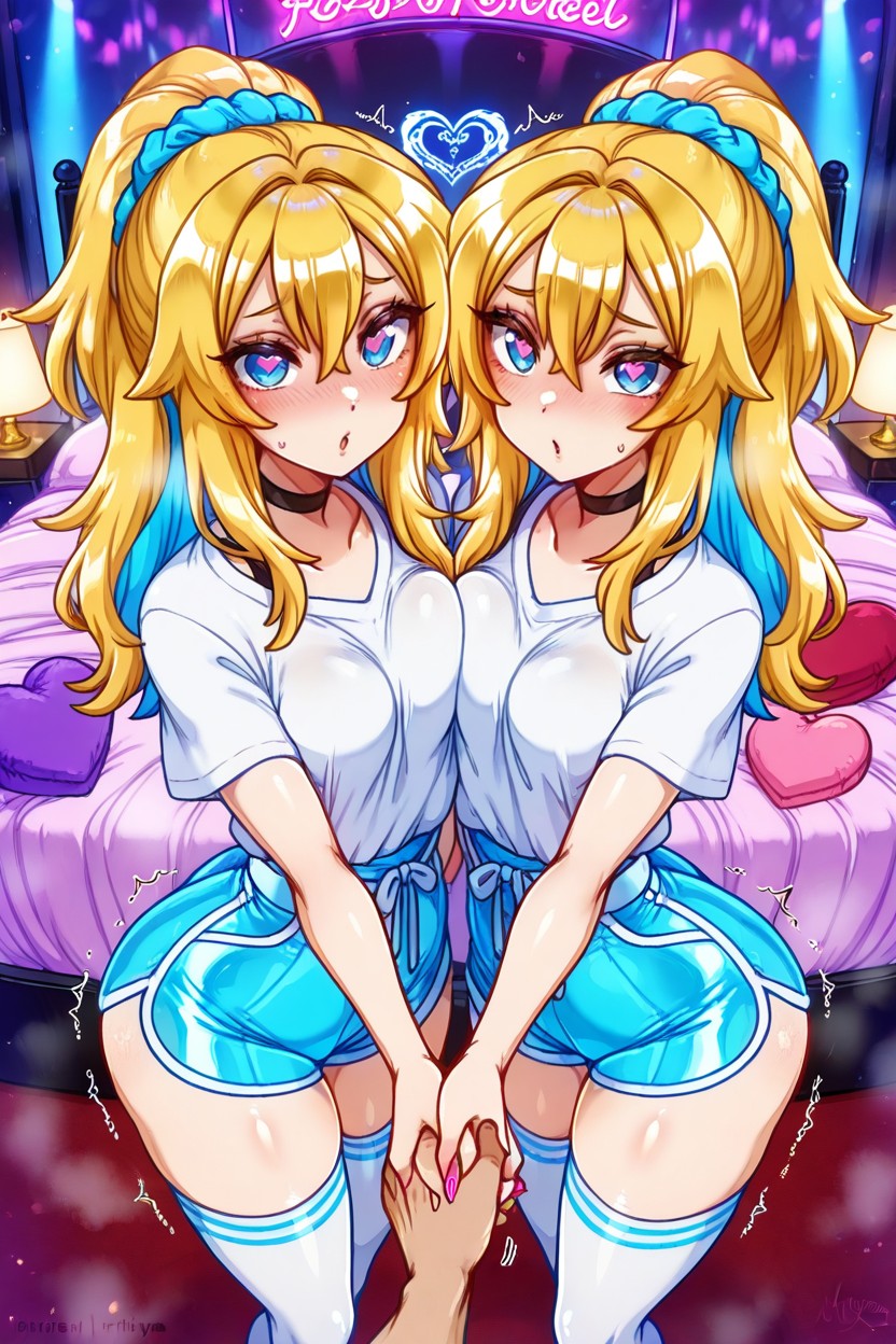 Covered Shirt, Volumptious Body, White Thigh High Stockings Hentai AI Porn
