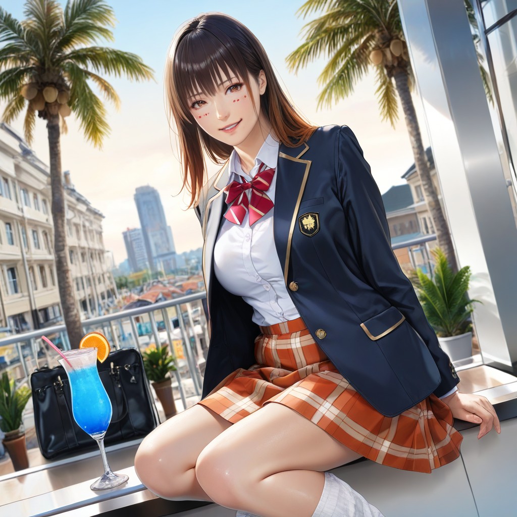 Long Dark Brown Hair, Large Amber-brown Eyes, Feminine Hentai IA