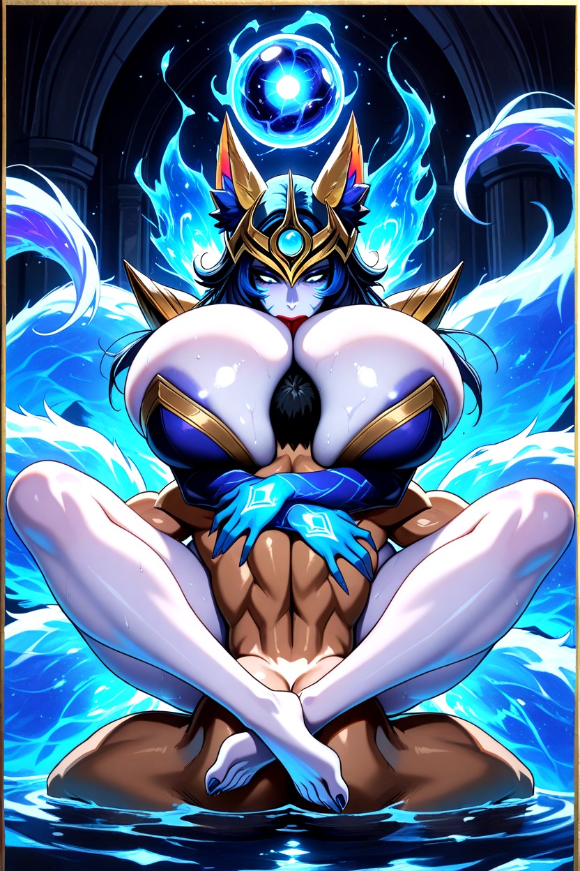 Absorbing Blue Orb, Head In Between Breast, Medium Ass Hentai AI Porn