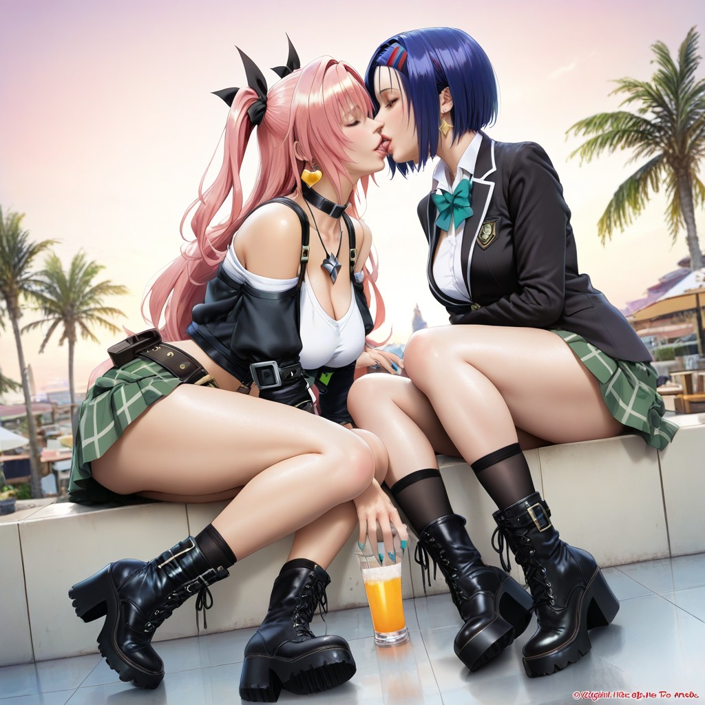Pink, Palm Trees, Black With Tactical-style Belt And Straps Hentai IA