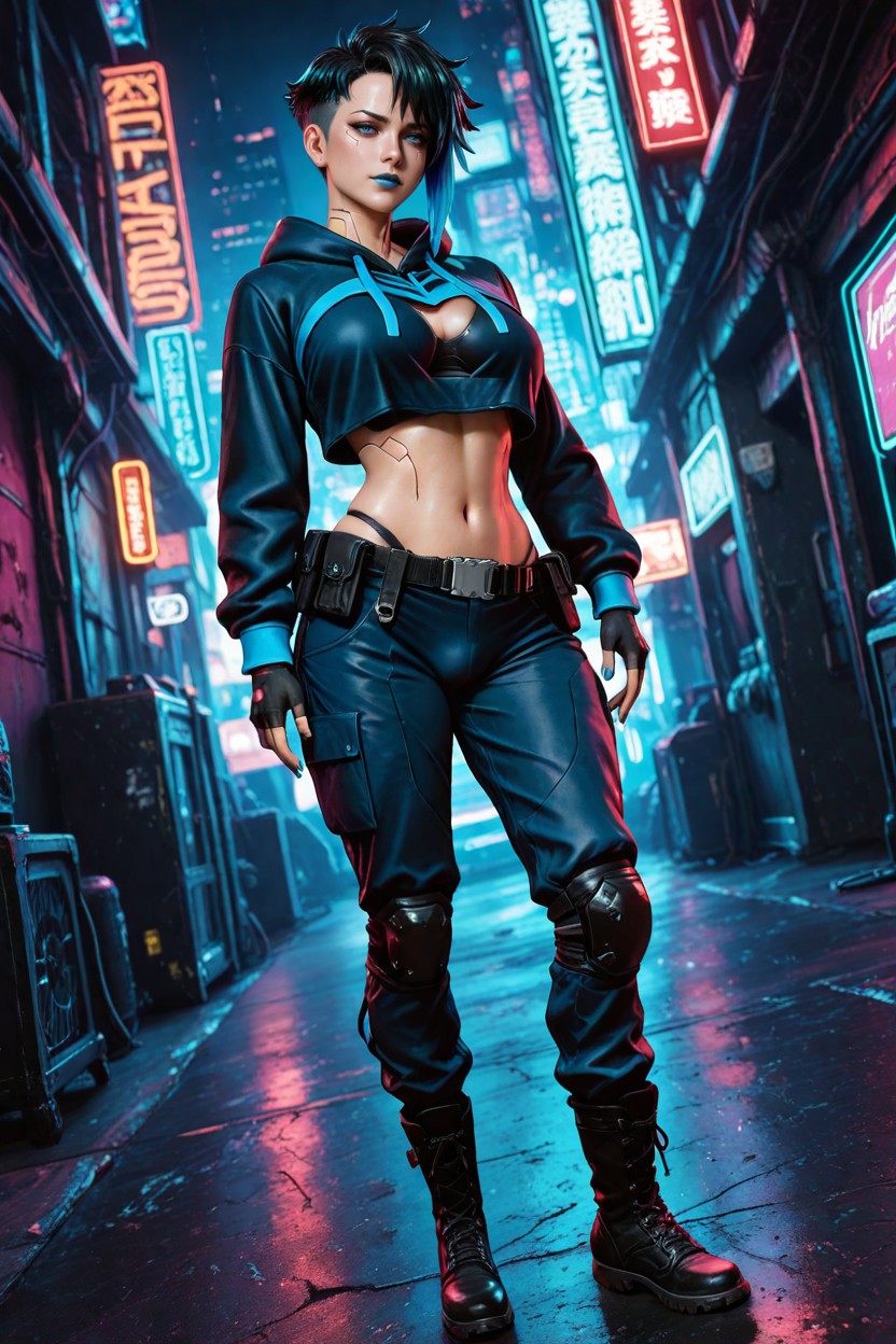 Androgynus Appearance, Vivid Blue Eyes, Dark Hentai AI Porn
