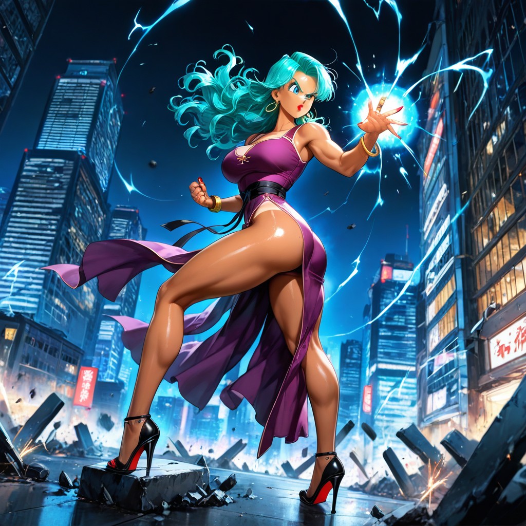 Black Open Toe Heels, Noir, Wearing A Purple Chinese Hanfu Hentai AI Porn