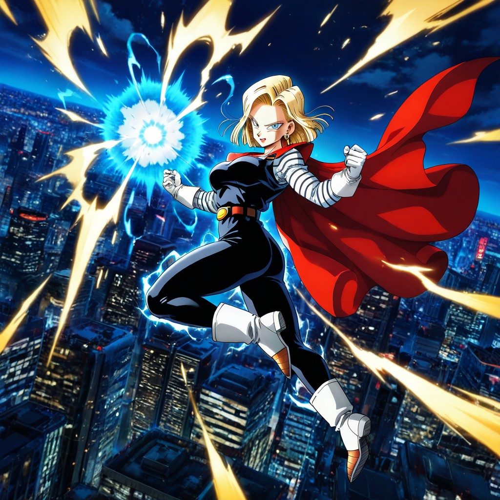 Dragonball Style Power Up, City On Fire Below, 밤 헨타이 AI 포르노