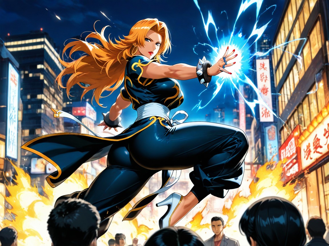 Blue Aura, Action Pose, Night Хентай AI порно