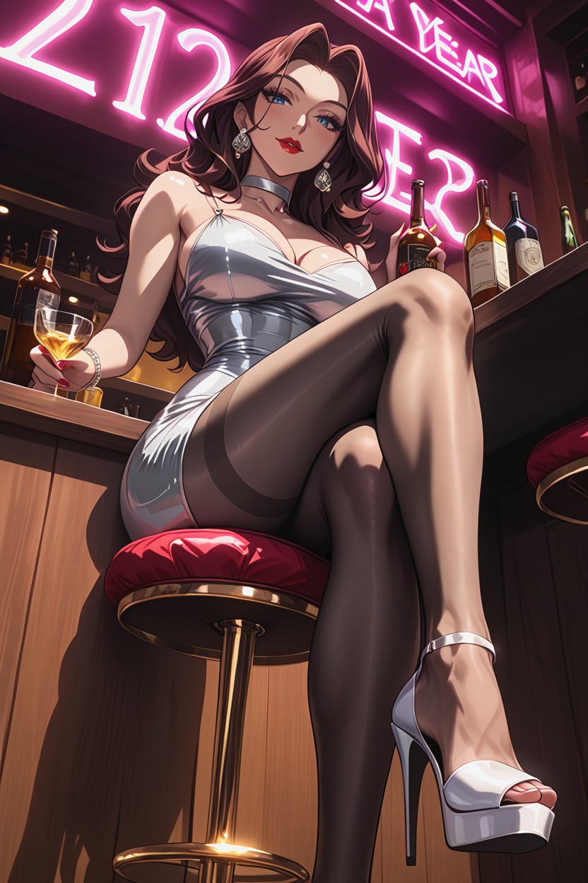 Crossed Legs, Pechos Masivos, Black Pantyhose Hentai IA