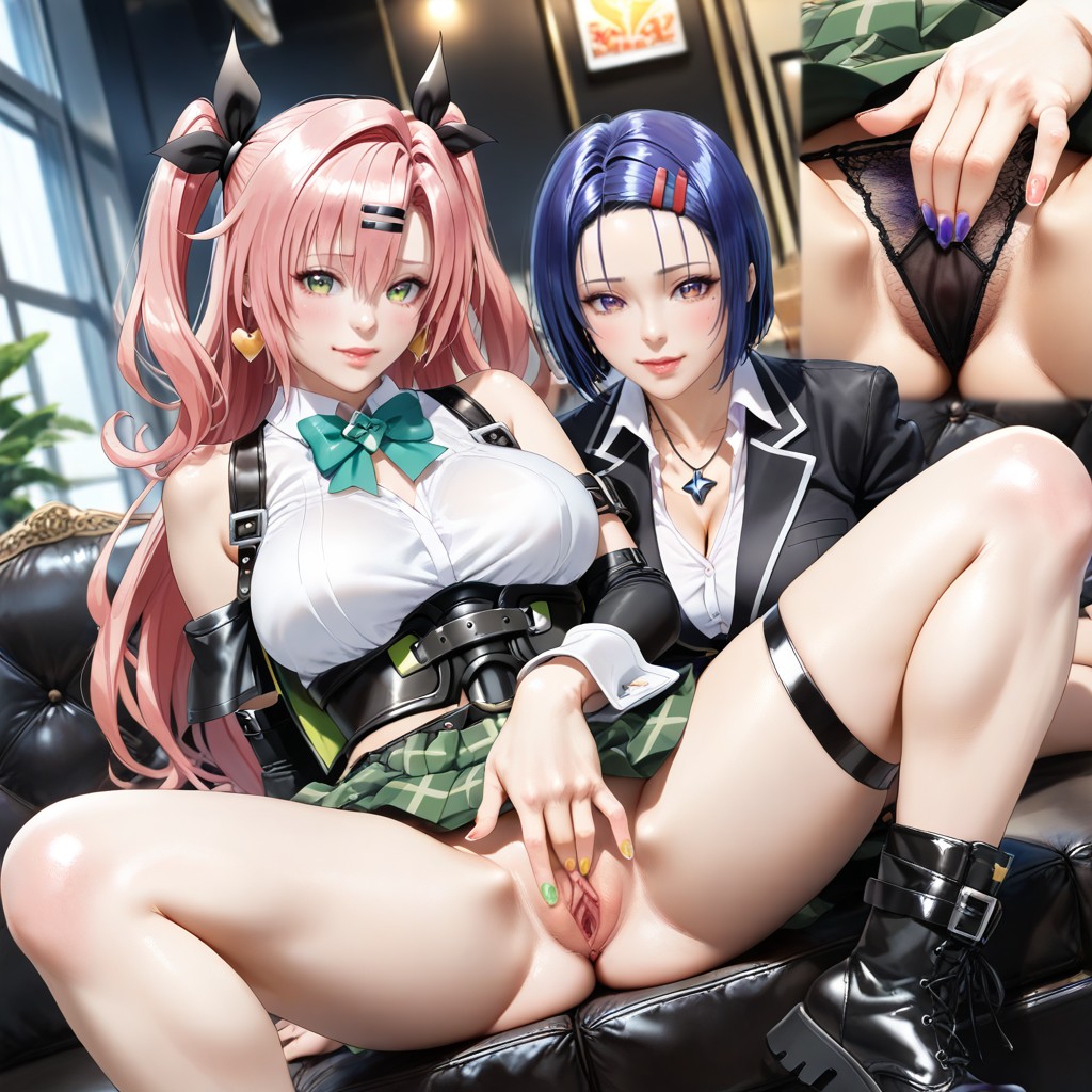 Duo, Black Jacket Worn Off The Shoulders, In Restaurant Hentai AI Porn