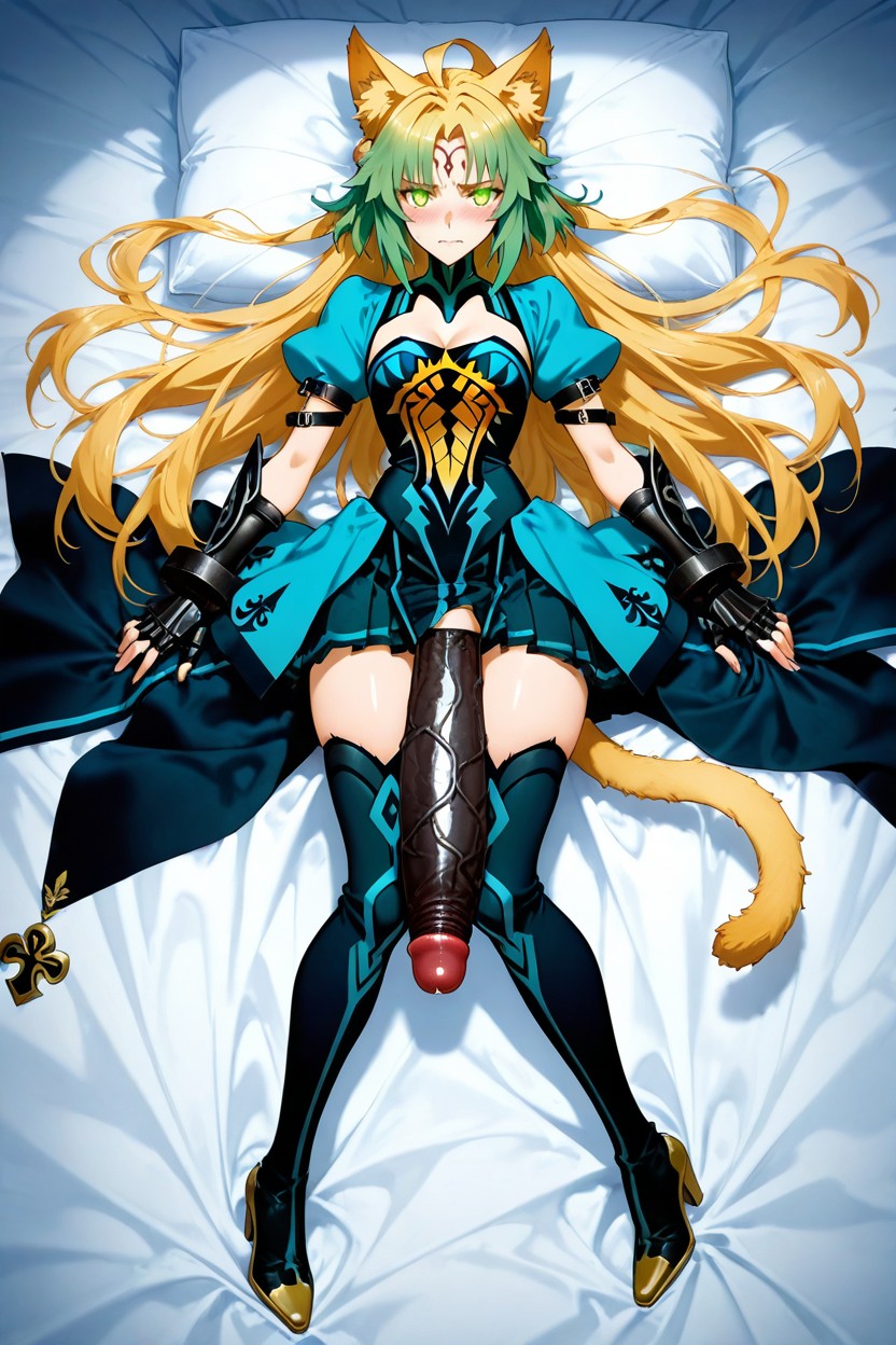 Tall Black Thigh-high Boots With Gold-trimmed Soles, Cuerpo Completo, The Illustration Has A Hentai IA