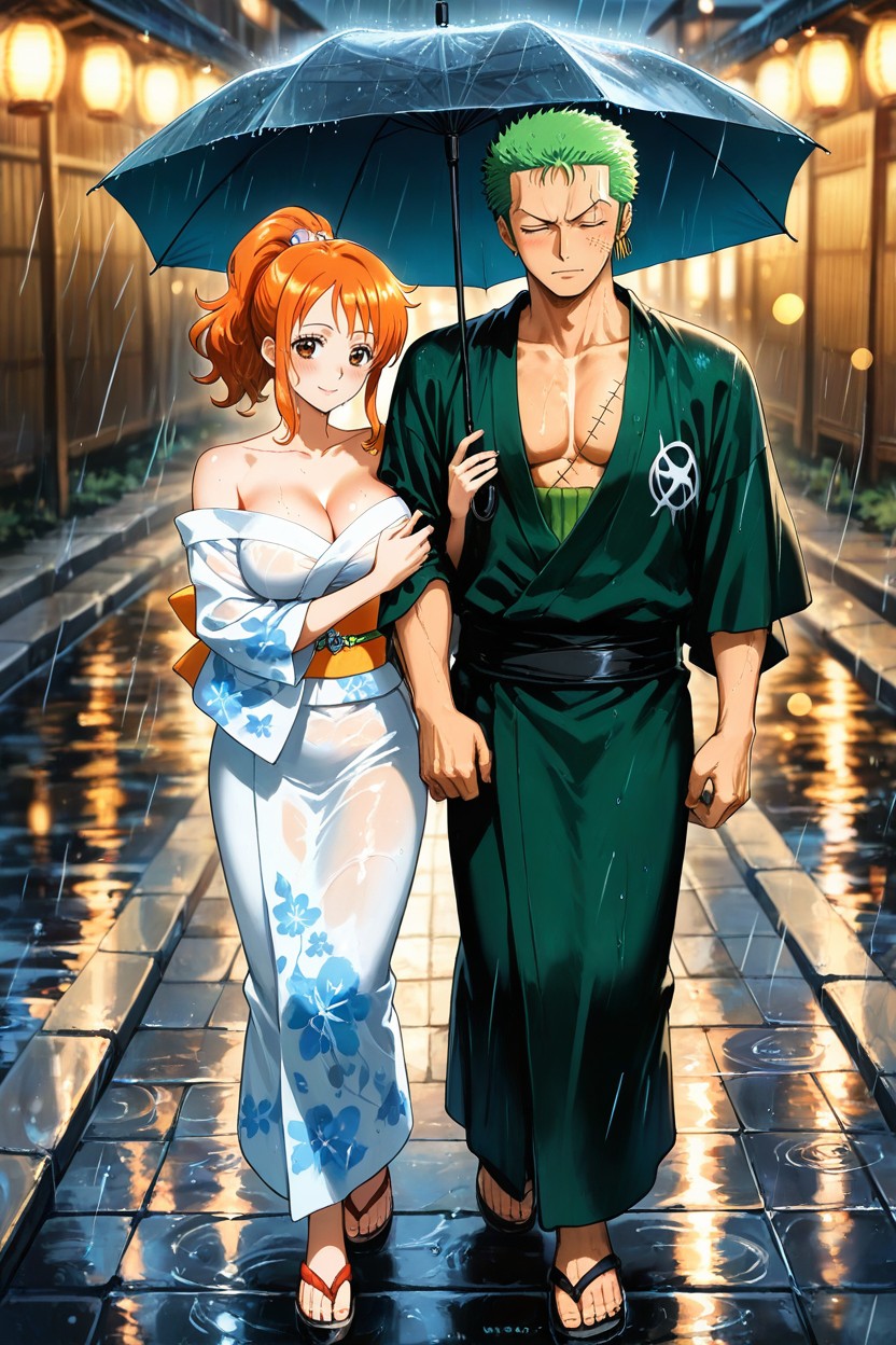 Full Body, Nami Clinging To Zoro's Arm, Girl Hentai AI Porn