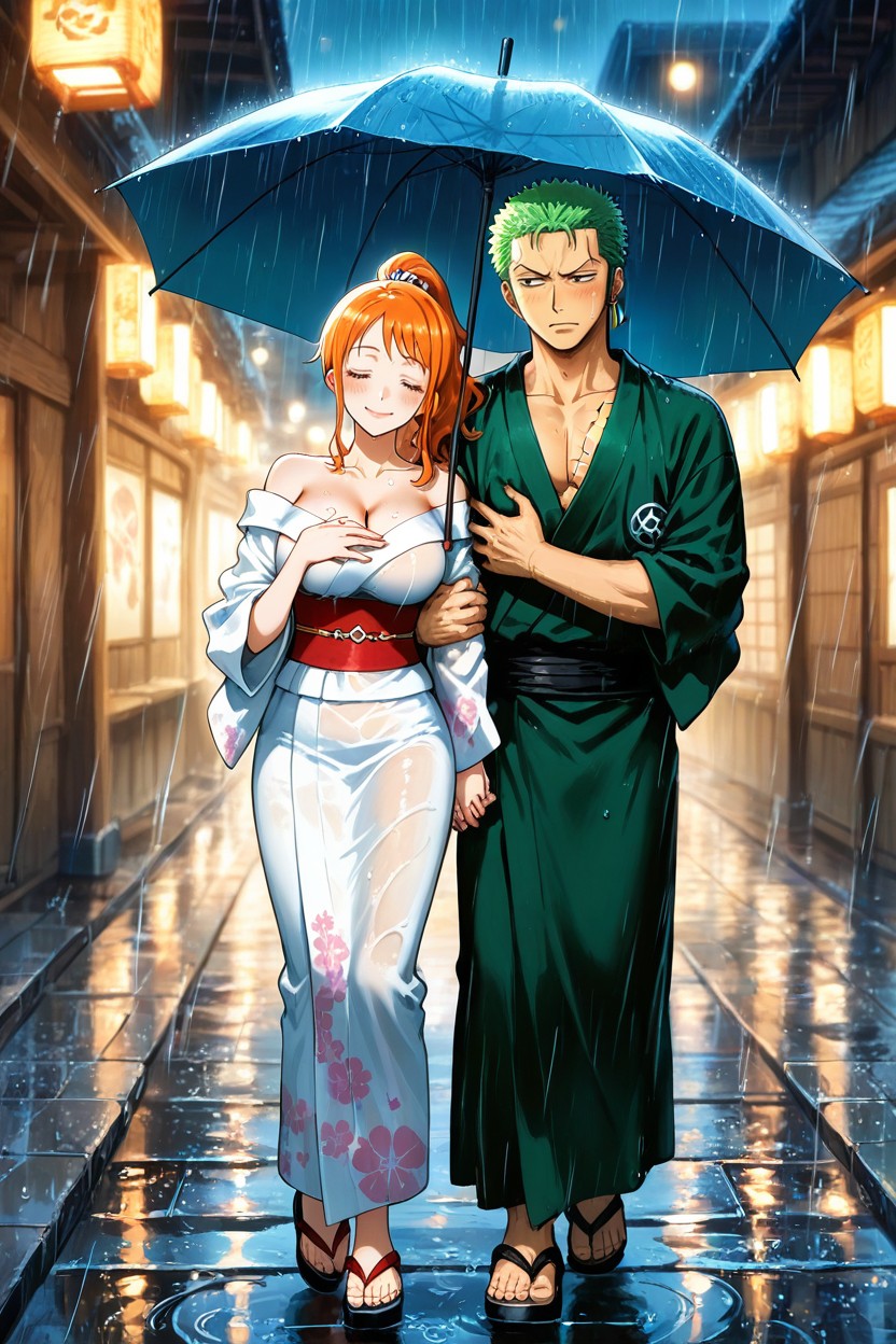 Walking Side By Side, Anime Style, Cinematic Lighting Hentai AI Porn