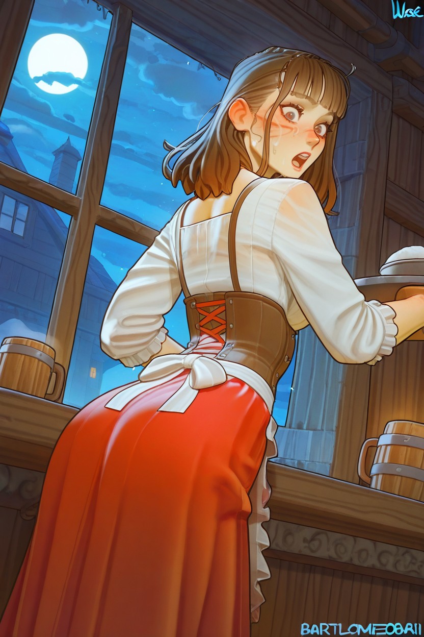 Tray With Wooden Mugs, Hazel Eyes, Human Hentai AI Porn
