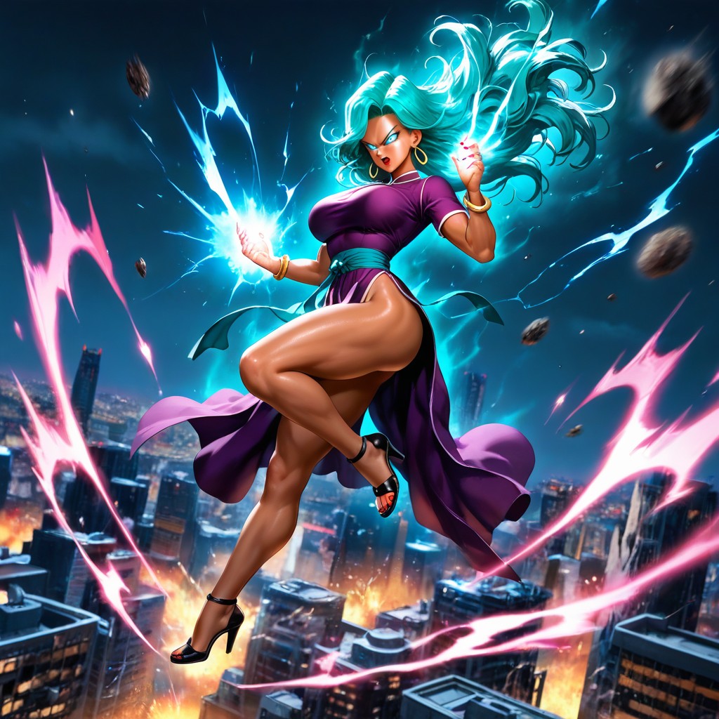 Buildings Shaking From, Night, Extremely Beautiful Woman Hentai AI Porn
