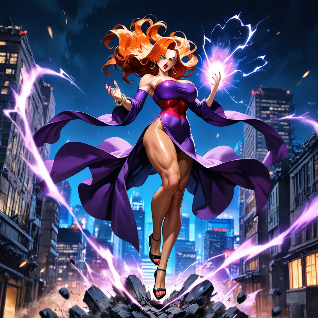 Sparks Of Blue Electricity Everywhere Around Body Wildly, Massive Destruction, Noir Porno IA Hentai