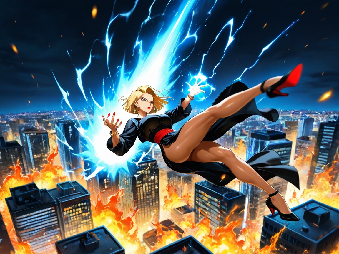 Energy Blast All Around Her, Motion Blur Effects, Black Open Toe Heels Hentai IA