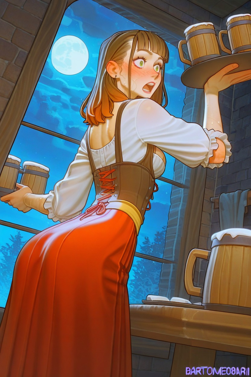 Night, Brown Corset, Blunt Bangs Hentai IA