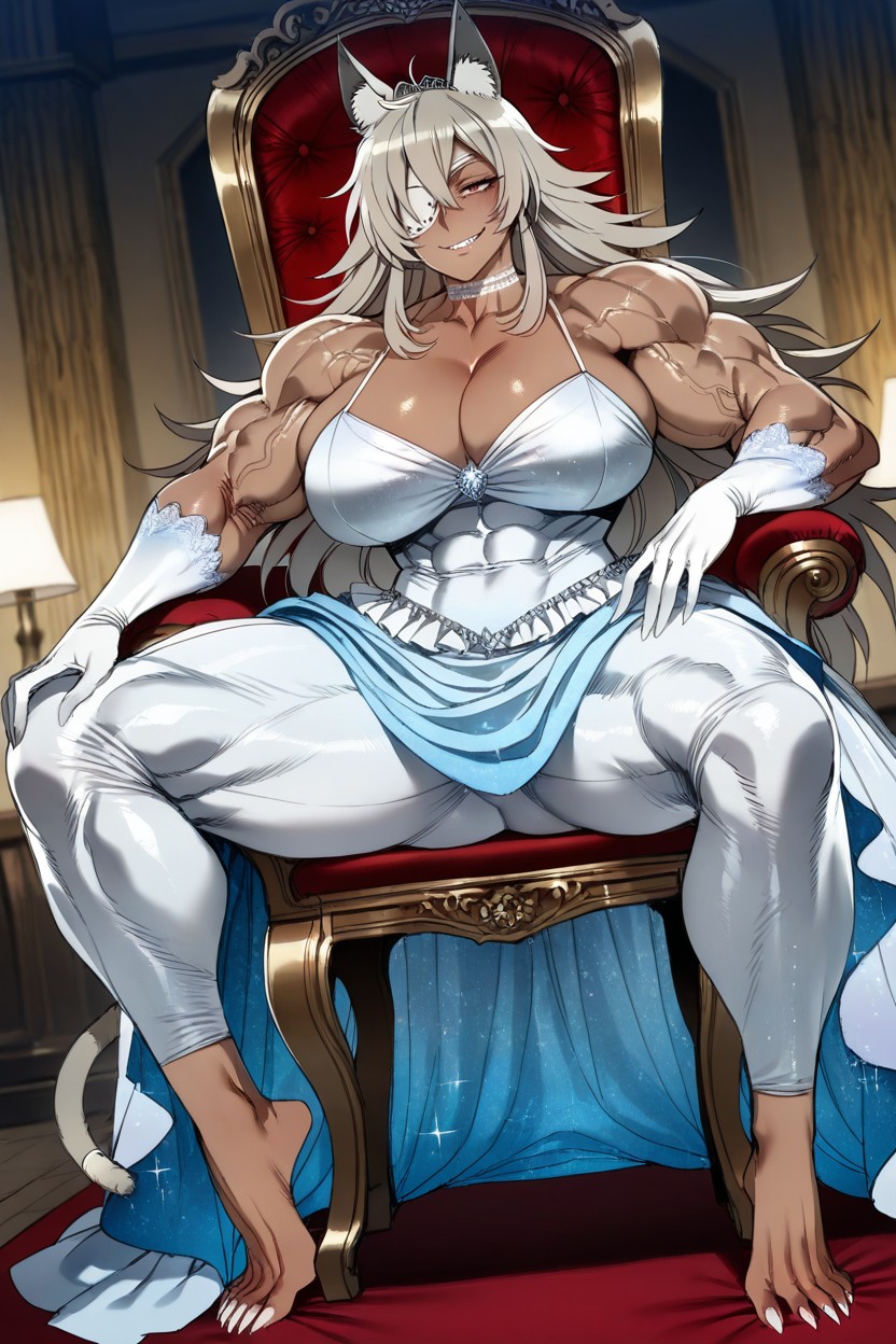 Spreading Toes, Legs Apart, Pastel Blue Glitter Dress Hentai AI Porn