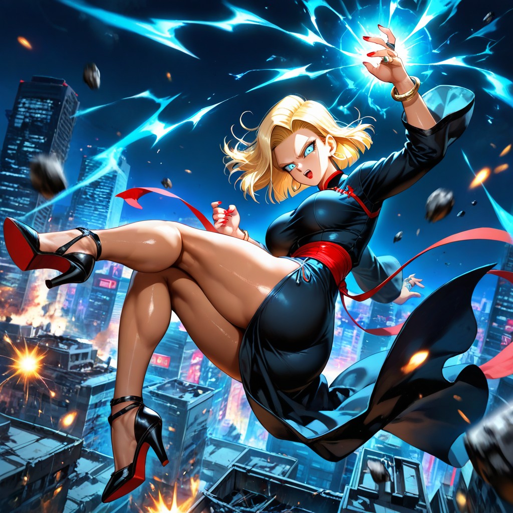 Energy Blast Pose, Tanned Skin, Aura Around Body Hentai AI Porn