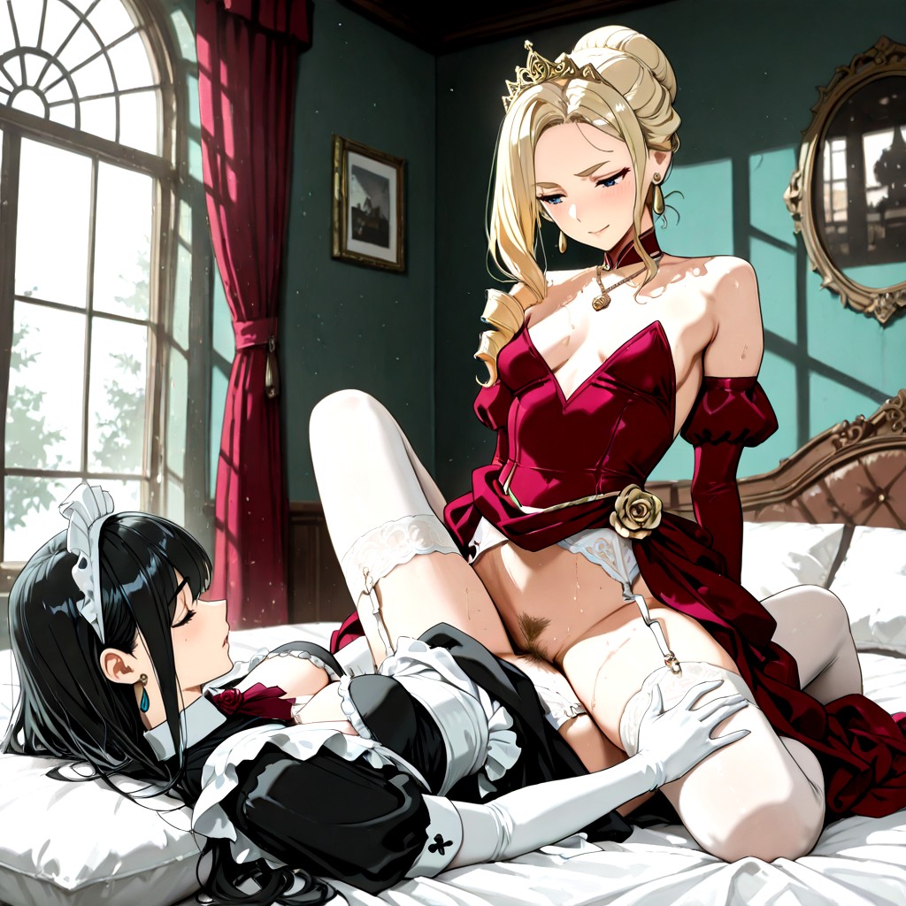 No Bangs, Pubic Hair, White Lacy Long Gloves Hentai AI Porn