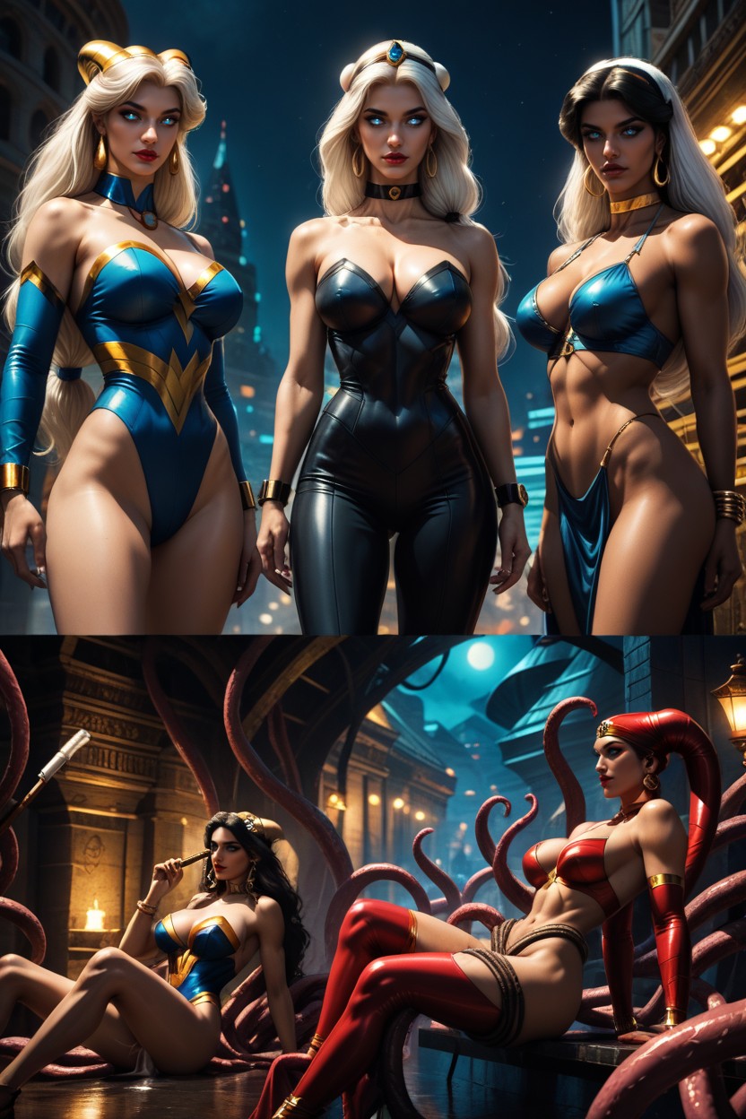 Blue Eyes, Cosplay, Black Tentacle In Her Pussy Hentai AI Porn
