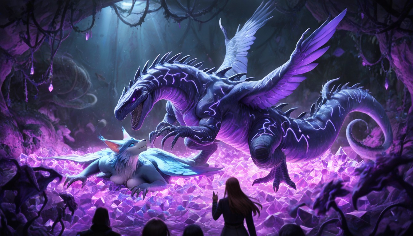 Playful, 2 People, Magical Underground Ecosystem 😇🐱🦖💜 Hentai AI Porn