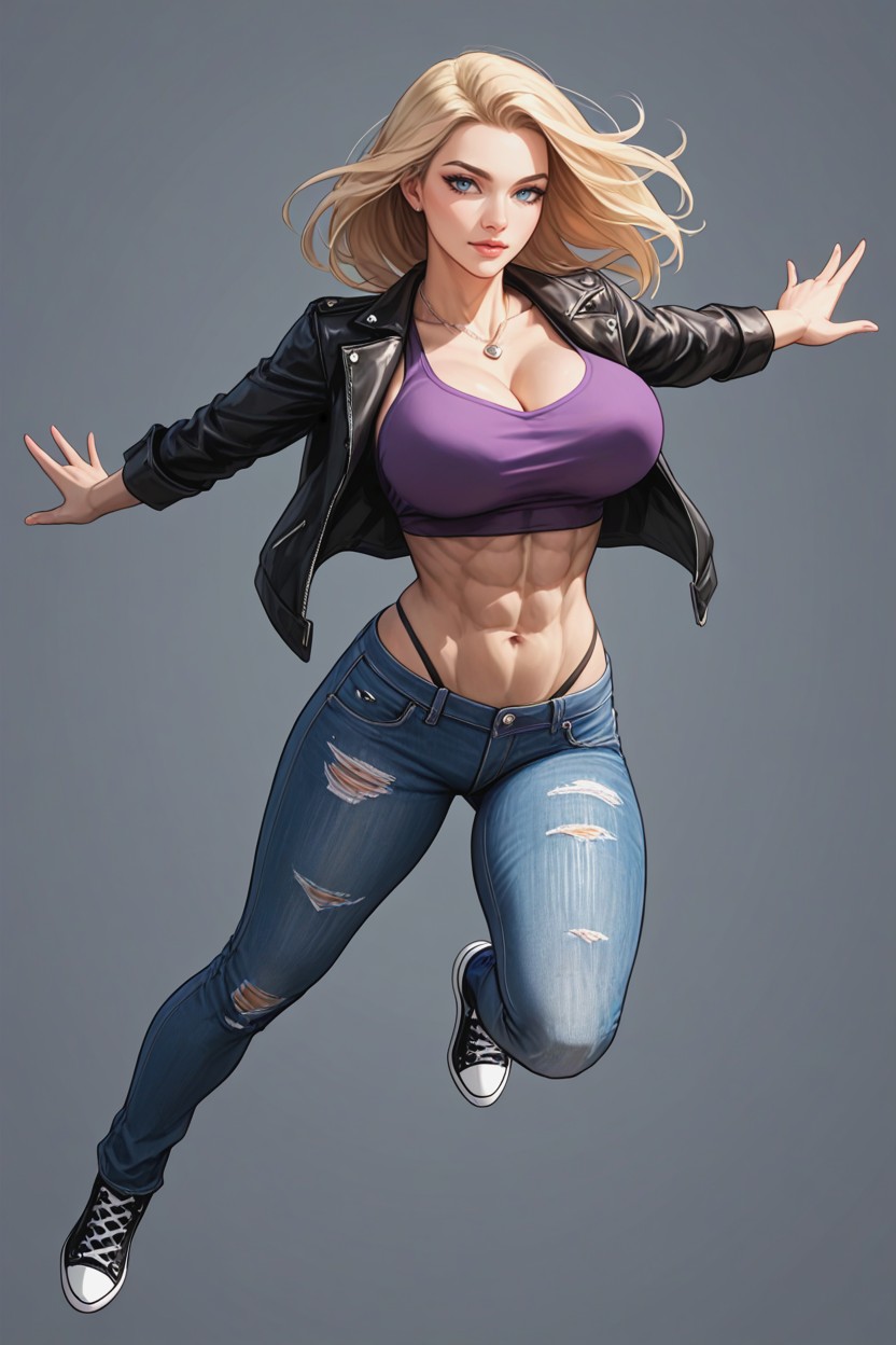 Pelo Rubio, Blonde Shoulder-length Bob Haircut, Cuerpo Completo Hentai IA