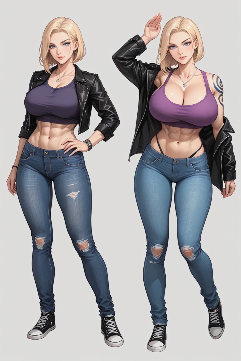 Corps Entier, Dynamic Jumping Pose, Cheveux Blond Porno IA Hentai