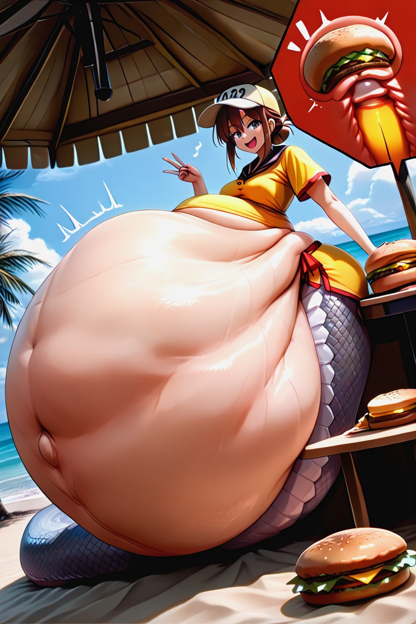 Girl, Gigantic Huge Belly Button, Smiling Hentai IA