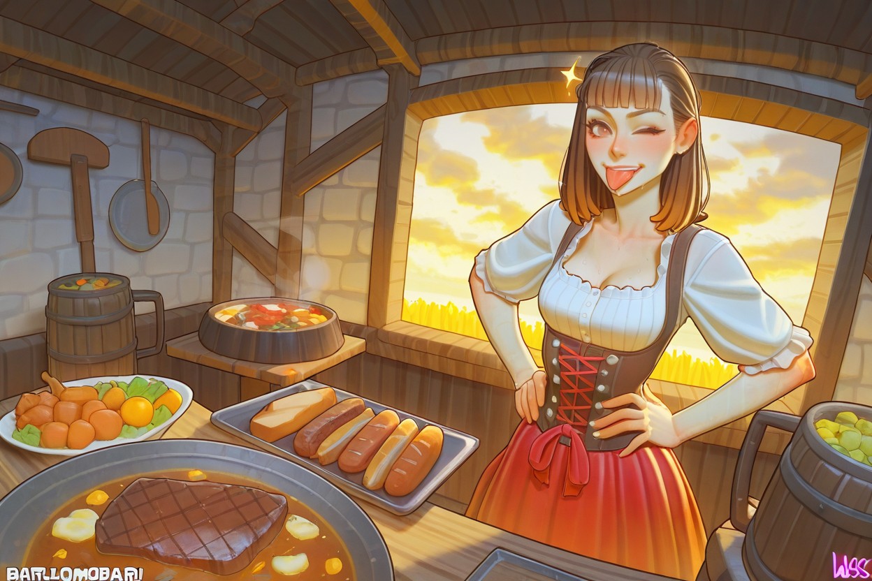 Fully Clothed, Windy, Medieval Dirndl Hentai AI Porn