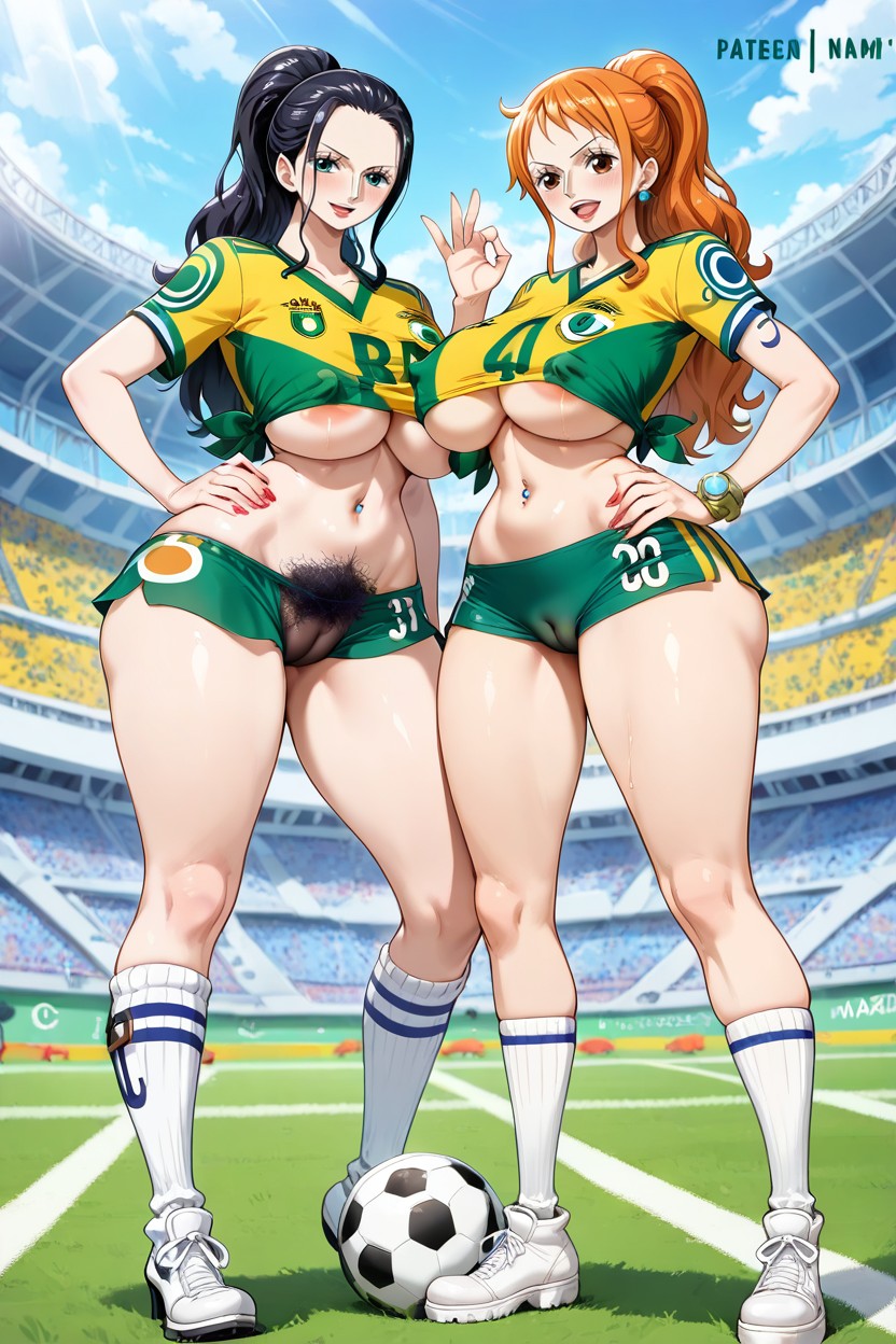 Uncensored, Medium Ass, Woman Yellow Football Shirt Hentai AI Porn