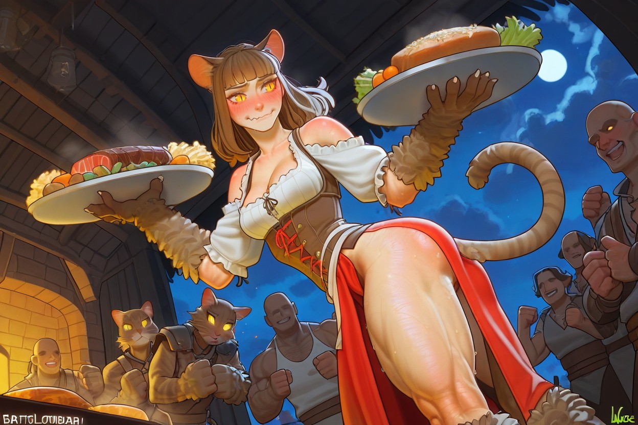 Cheering Medieval Men, Medium Hair, Medieval Inn Interior ヘンタイAIポルノ