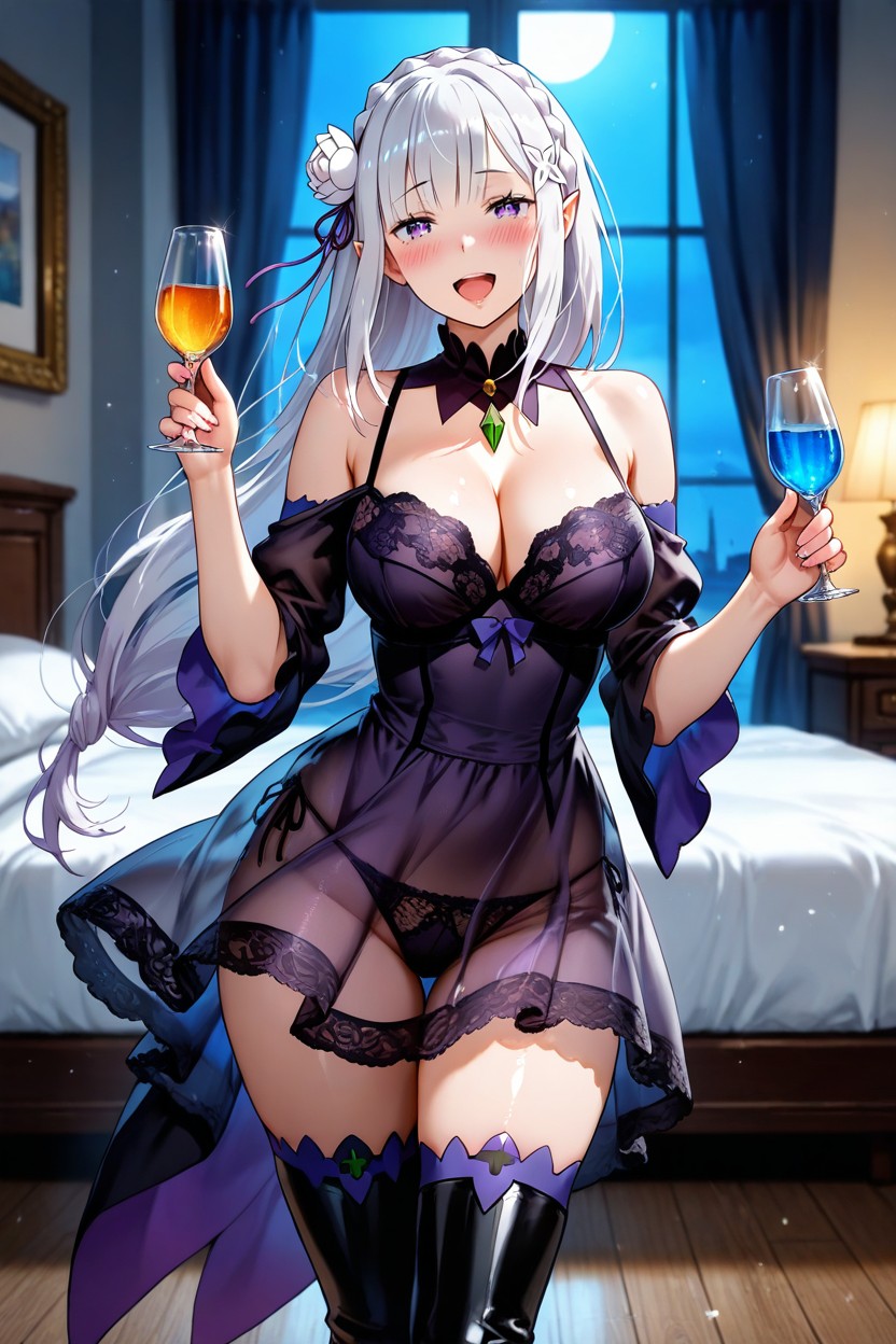 Thigh-high Boots, Pointy Ears, Off-the-shoulder Dress Porno IA Hentai