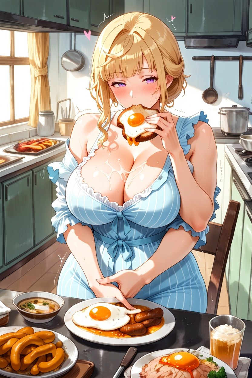 Fried Eggs, Preparing Breakfast, Man Excessive Cum Shot Hentai AI Porn