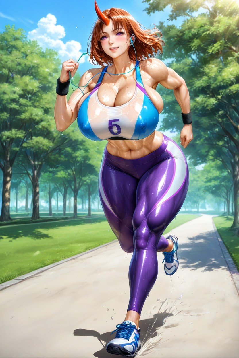 Earphones, Oily Skin, Massive Breasts Hentai AI Porn