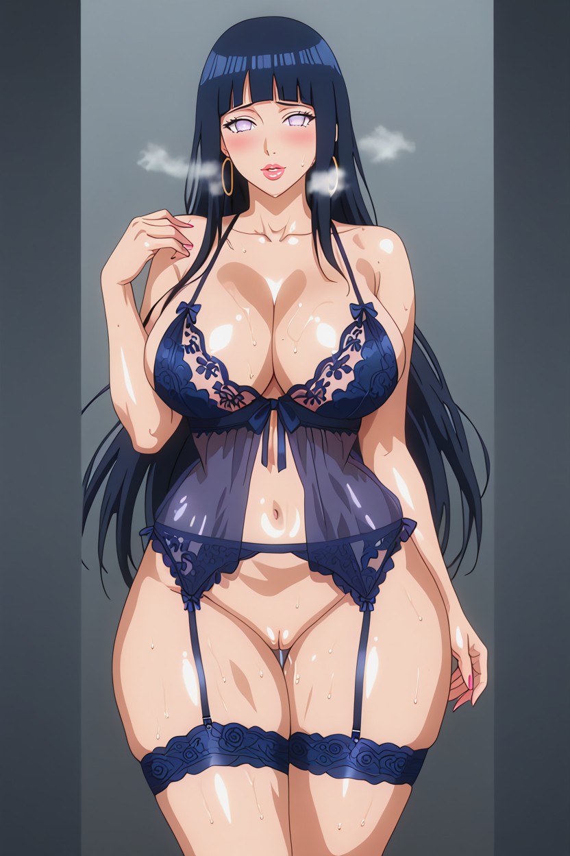 Sultry, Blue Black Lace Nightgown, Curvaceous Hentai AI Porn