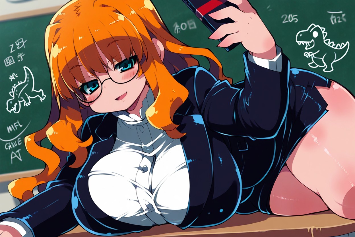 Blue Eyes, Long Ginger Wavy Hair, Blushing Hentai IA