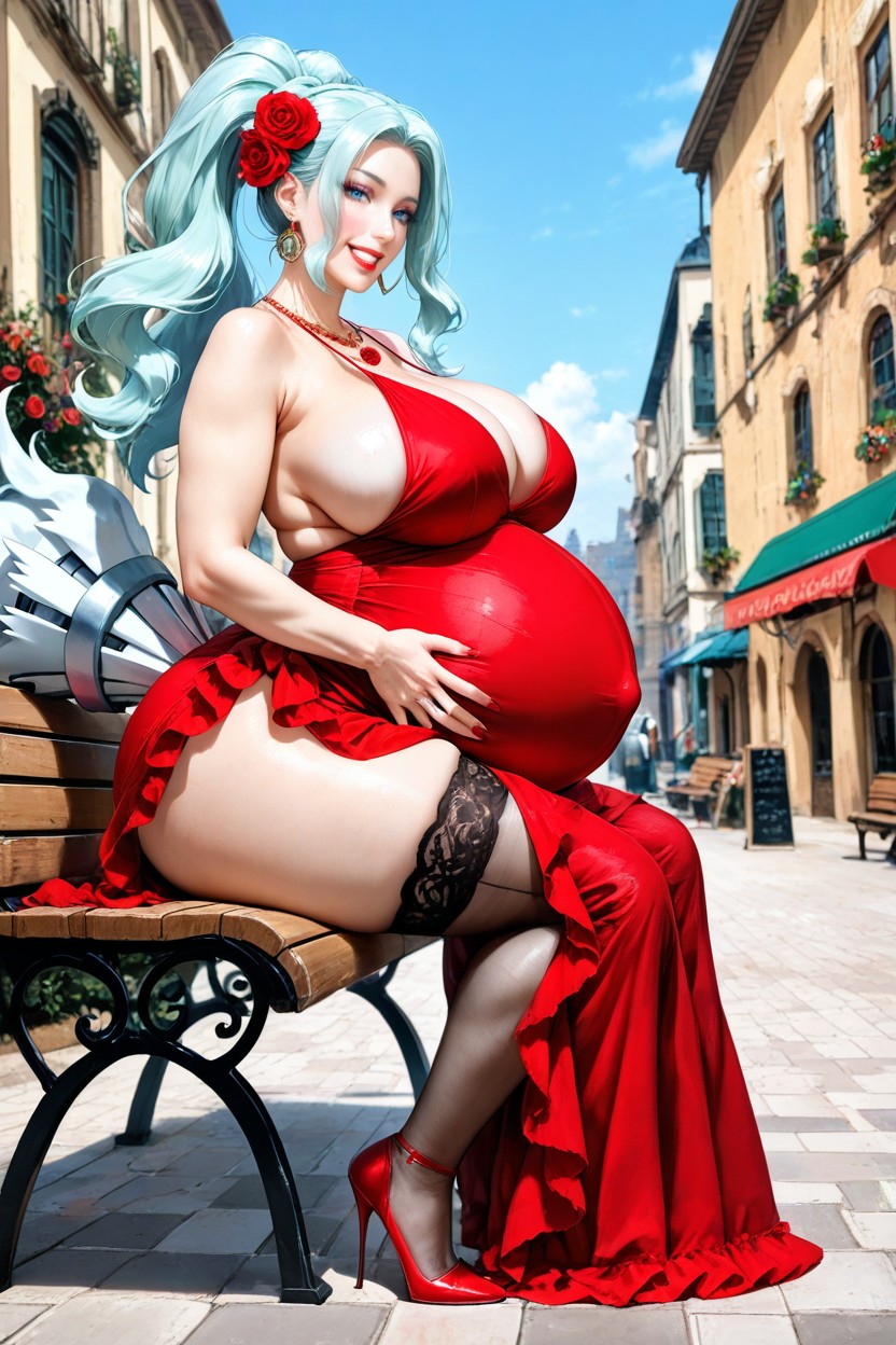 Side View, Hyperrealistic, Gigantic Wide Round Belly Porno IA Hentai