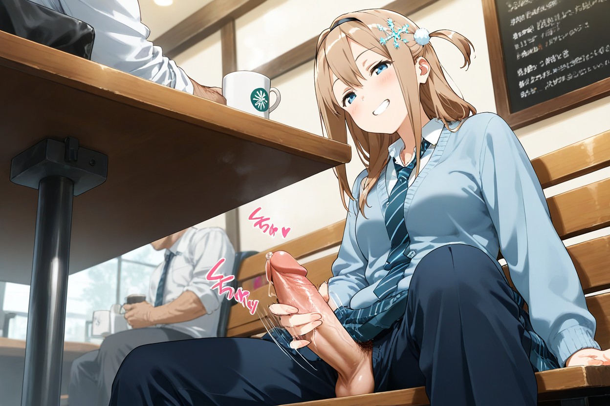 Small Breasts, Business Fat Manclothes Male Sitting On Bench, Coffee On Table Hentai AI Porn