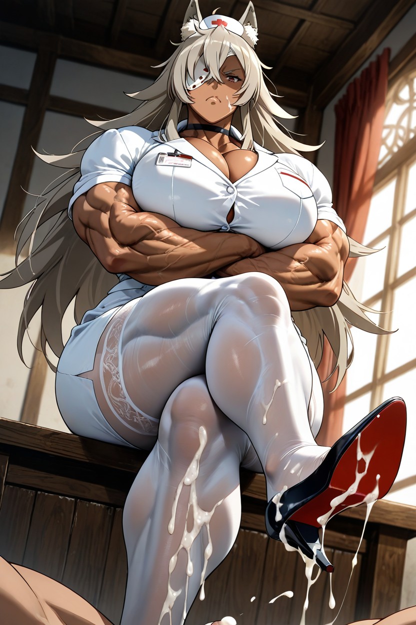 Eyes Wide In Shock, Toes Spread In Stockings, Legs Crossed Hentai IA