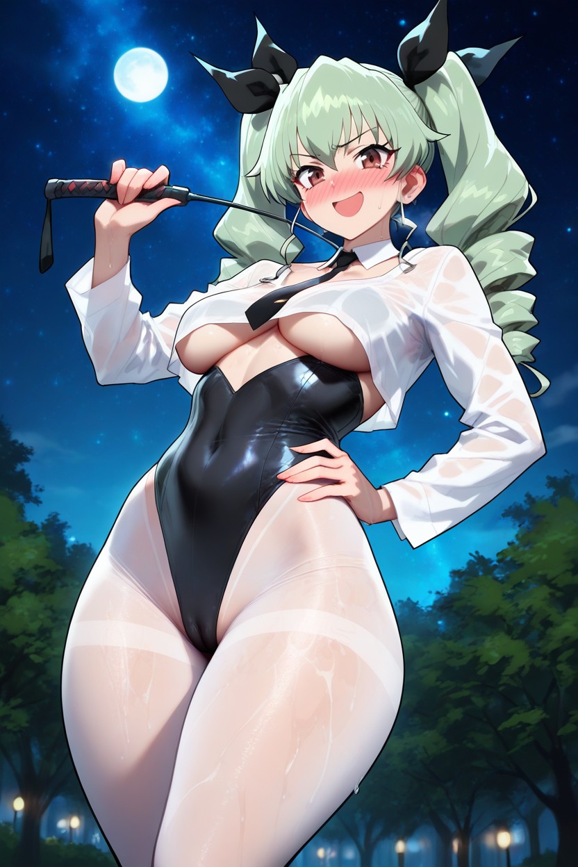Delgada, Holding A Riding Crop Arround Mouth, Black Thong Leotard Hentai IA