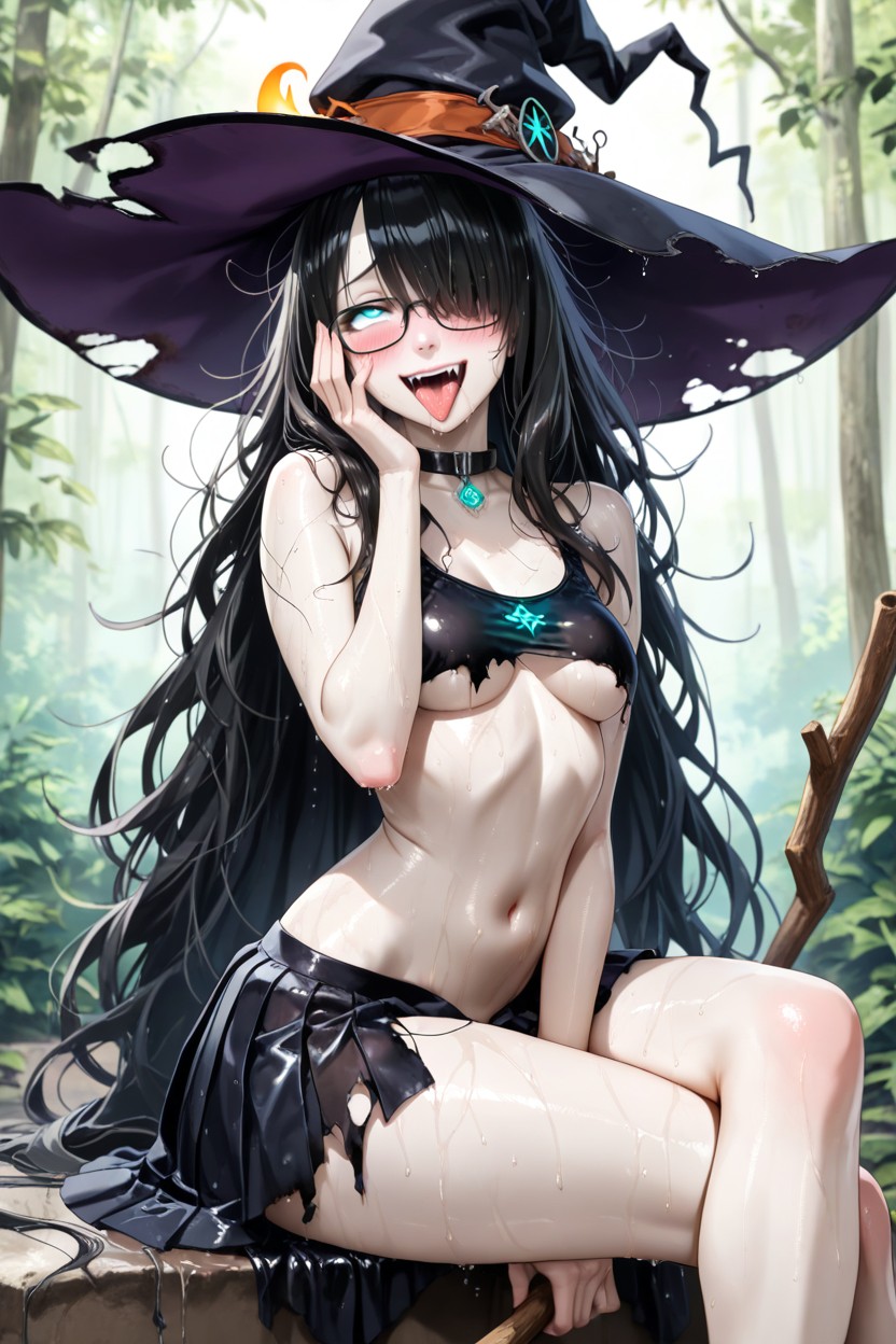Green Fantasy Forest Background, Look On Viewer, Wet Body Hentai AI Porn