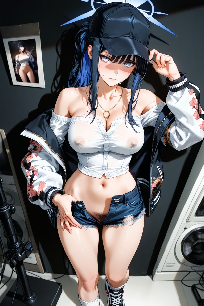No Underwear, Sneaker, Right Hand Touching Hat Hentai AI Porn