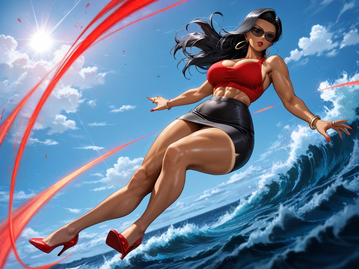 Perfect Tits, Fit, Flying Over The Ocean Hentai AI Porn