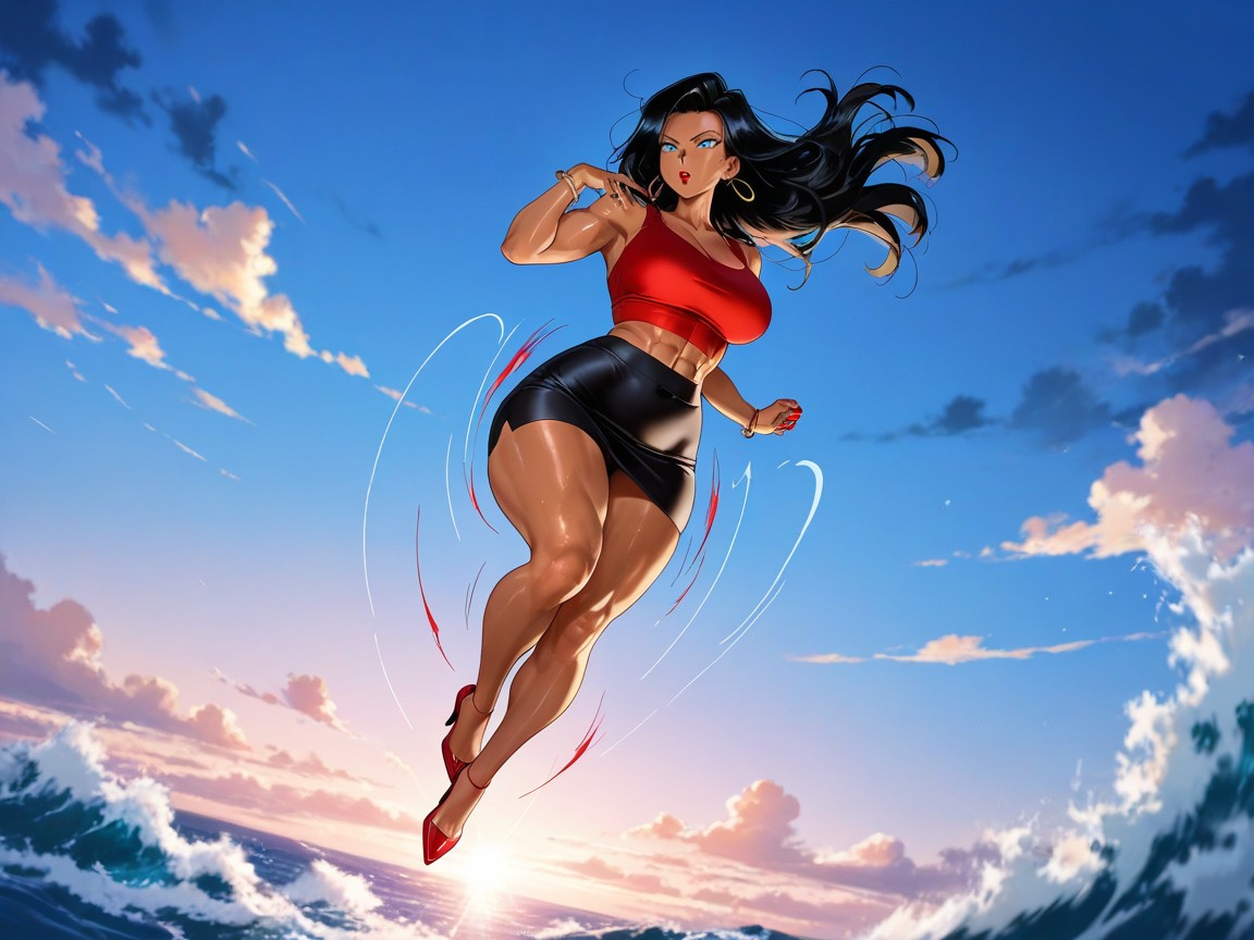 Red Nails, Waves Parting, Detailed Thigh Hentai IA